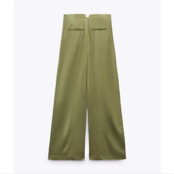 ZARA Wide Leg Green Satin Pants - Picture 6 of 11